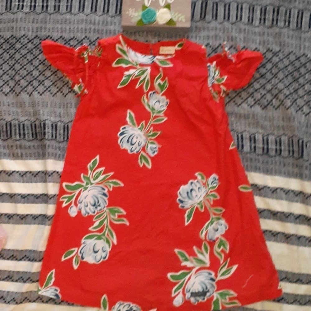 Green brand girls red‎ floral Hawaiian print dress size 6